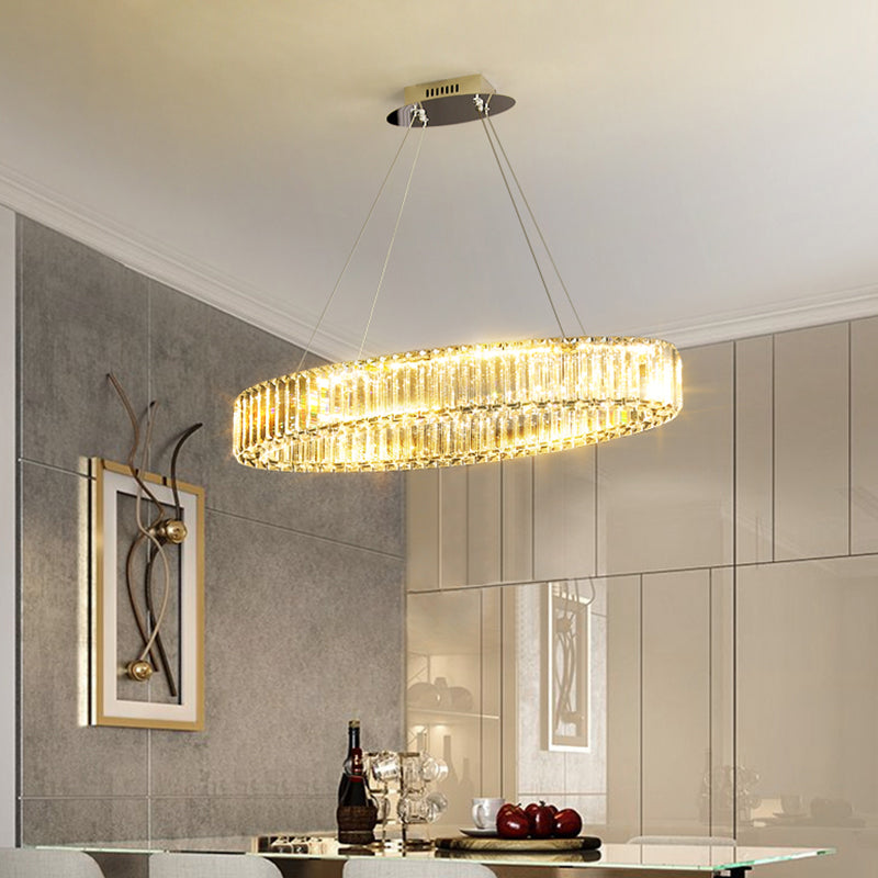 DecorBites™ Contemporary Clear Crystal Prism Hanging Lamp for Dining Table - Island Light with K9 Crystals