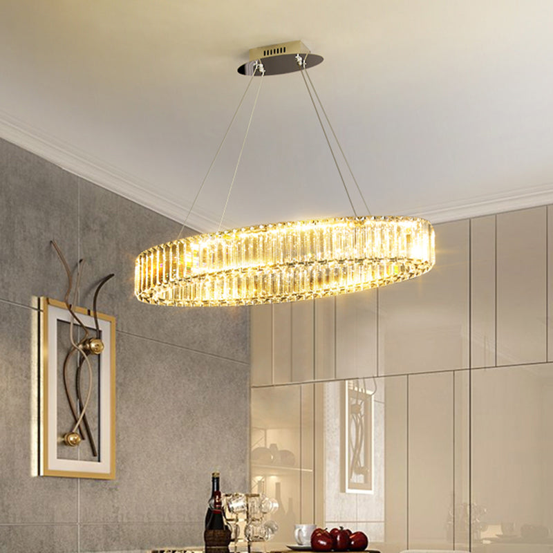 DecorBites™ Contemporary Clear Crystal Prism Hanging Lamp for Dining Table - Island Light with K9 Crystals