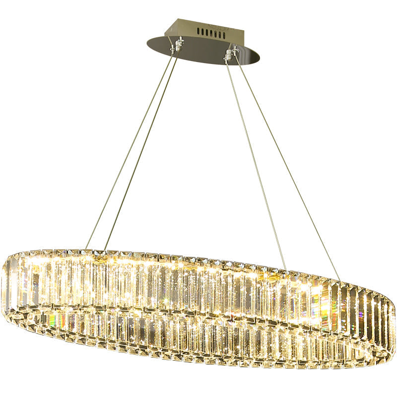 DecorBites™ Contemporary Clear Crystal Prism Hanging Lamp for Dining Table - Island Light with K9 Crystals