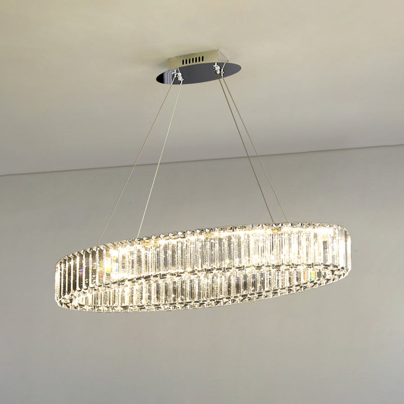 DecorBites™ Contemporary Clear Crystal Prism Hanging Lamp for Dining Table - Island Light with K9 Crystals