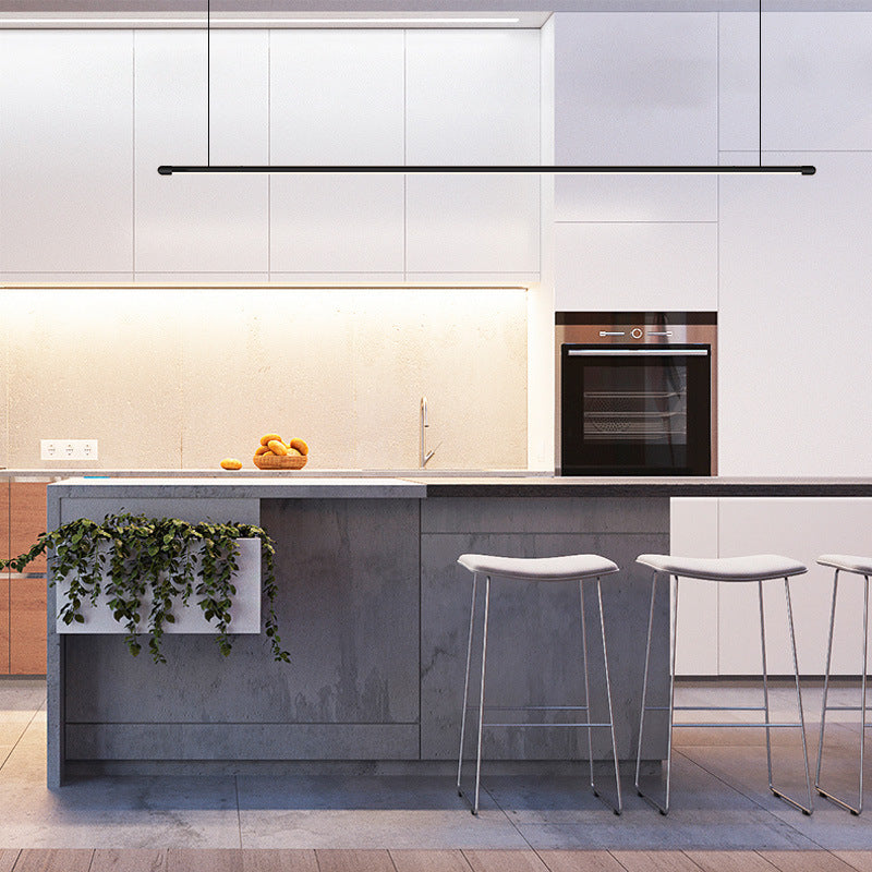 DecorBites™ Sleek LED Pendant Lamp for Kitchen Bar Island - Minimalist Thin Rod Design, Metal Construction, Black Finish