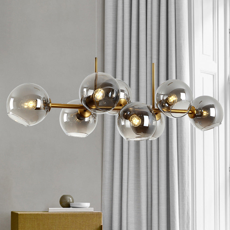 DecorBites™ Mid-Century Gold Island Pendant Light - 8 Lights, Spherical Glass, Perfect for Dining Table