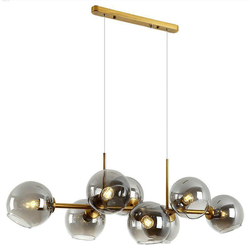 DecorBites™ Mid-Century Gold Island Pendant Light - 8 Lights, Spherical Glass, Perfect for Dining Table