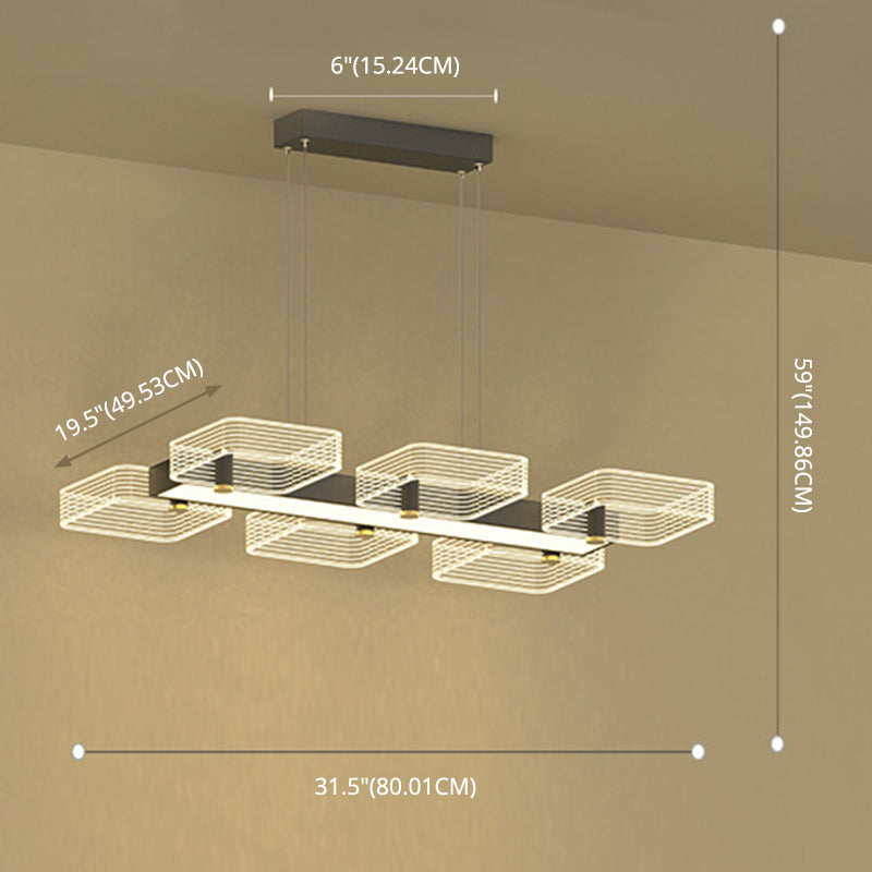 DecorBites™ Modern Black Squares Island Suspension Light for Acrylic Dining Room Fixture