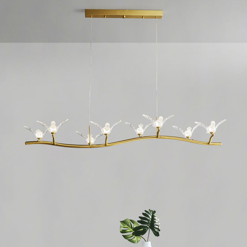 DecorBites™ Twig Pendant Lamp with Bird Decor – Gold Finish & LED Acrylic Island Light