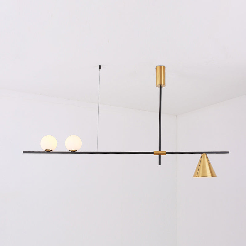 DecorBites™ Minimalist Modern Linear Chandelier with Spherical White Glass Ceiling Light Fixture