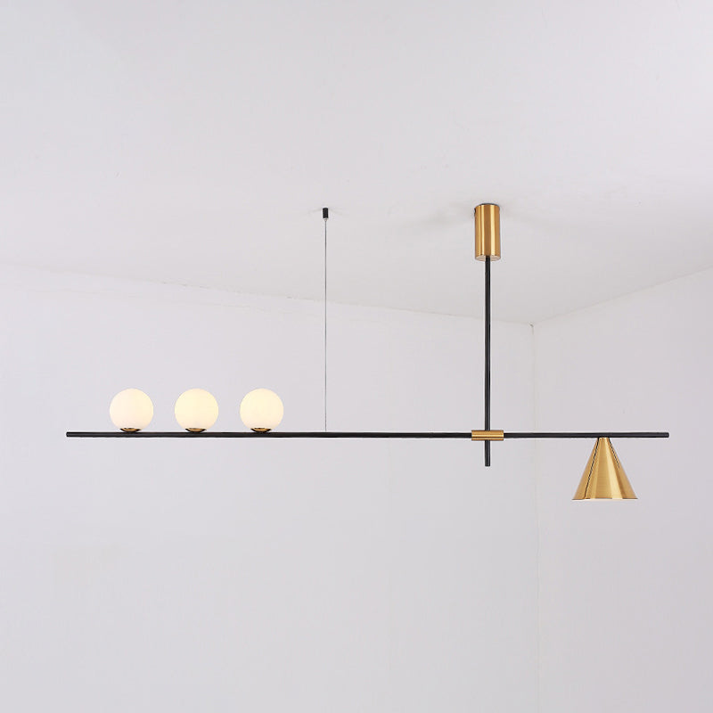 DecorBites™ Minimalist Modern Linear Chandelier with Spherical White Glass Ceiling Light Fixture