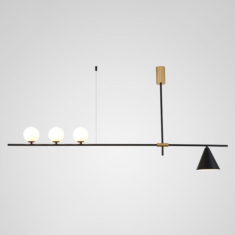 DecorBites™ Minimalist Modern Linear Chandelier with Spherical White Glass Ceiling Light Fixture