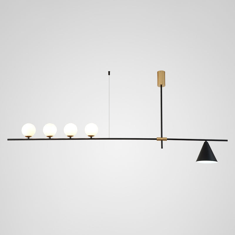 DecorBites™ Minimalist Modern Linear Chandelier with Spherical White Glass Ceiling Light Fixture