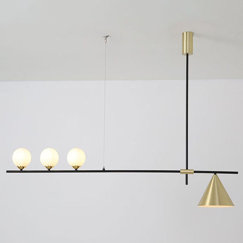 DecorBites™ Minimalist Modern Linear Chandelier with Spherical White Glass Ceiling Light Fixture