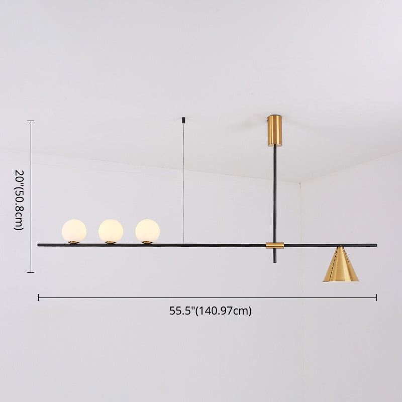 DecorBites™ Minimalist Modern Linear Chandelier with Spherical White Glass Ceiling Light Fixture