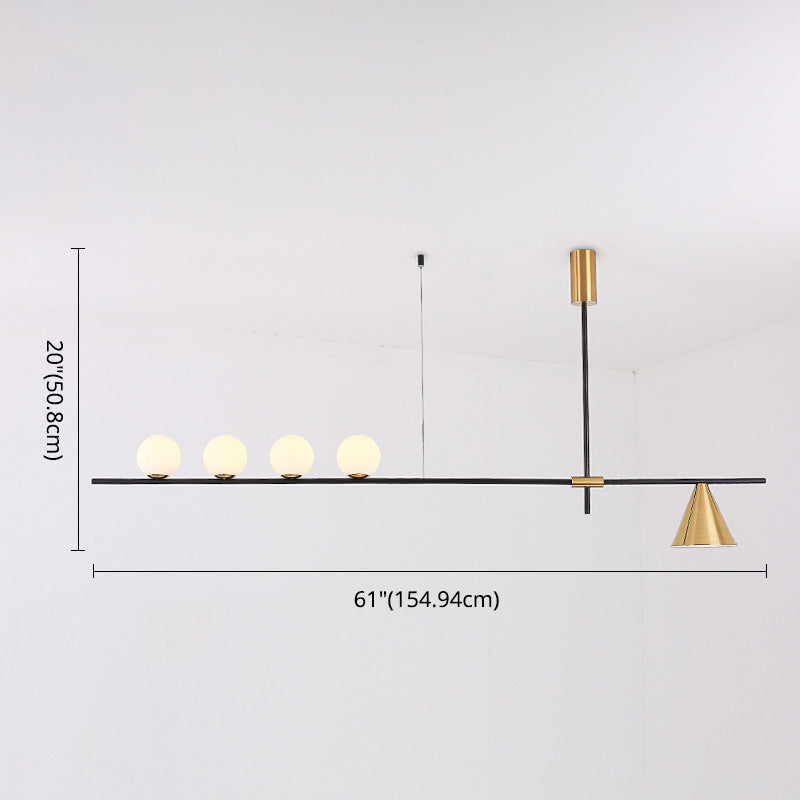 DecorBites™ Minimalist Modern Linear Chandelier with Spherical White Glass Ceiling Light Fixture