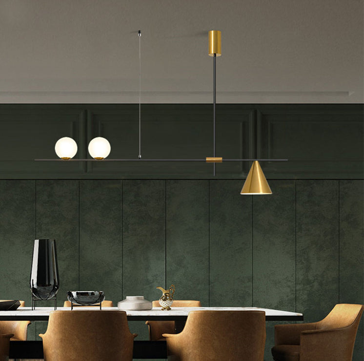 DecorBites™ Minimalist Modern Linear Chandelier with Spherical White Glass Ceiling Light Fixture