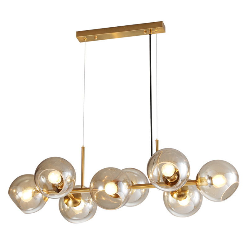DecorBites™ Mid-Century Gold Island Pendant Light - 8 Lights, Spherical Glass, Perfect for Dining Table