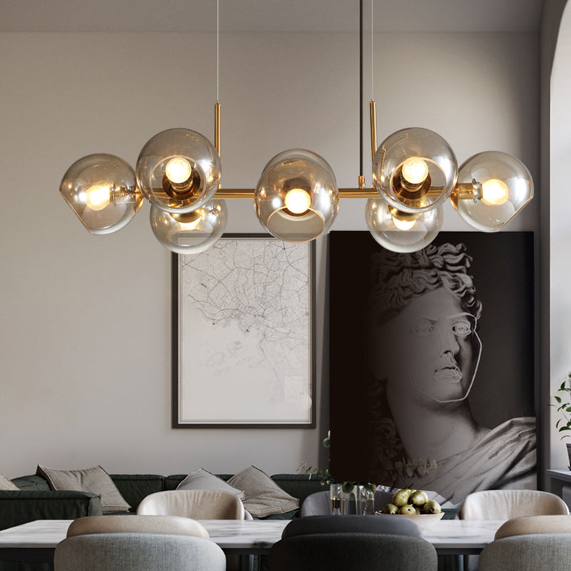 DecorBites™ Mid-Century Gold Island Pendant Light - 8 Lights, Spherical Glass, Perfect for Dining Table