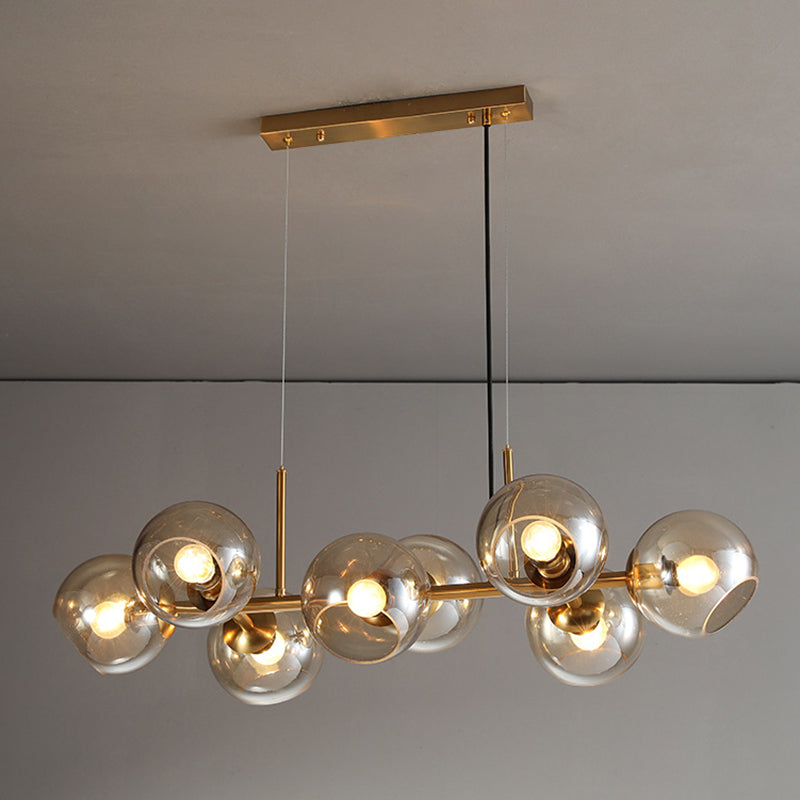 DecorBites™ Mid-Century Gold Island Pendant Light - 8 Lights, Spherical Glass, Perfect for Dining Table