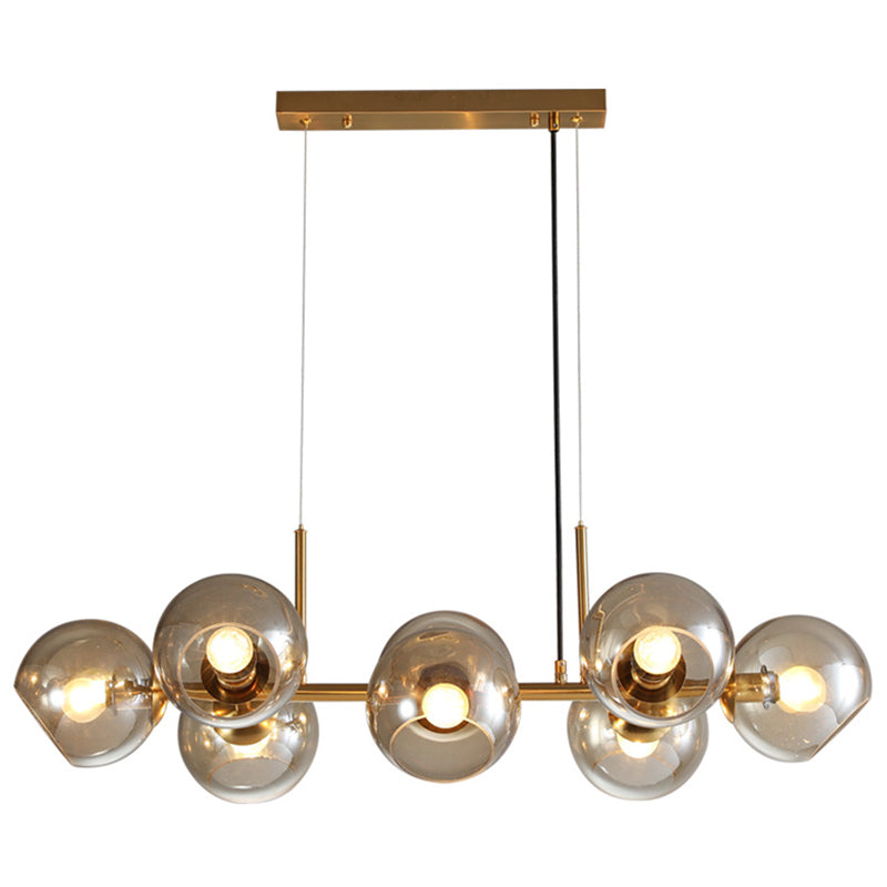 DecorBites™ Mid-Century Gold Island Pendant Light - 8 Lights, Spherical Glass, Perfect for Dining Table