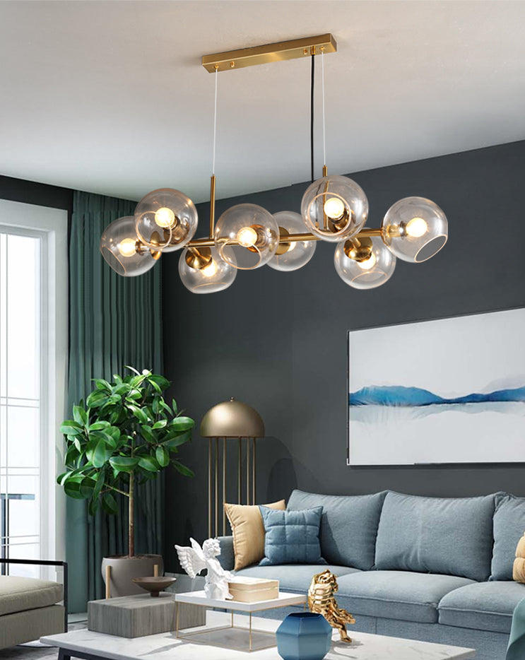 DecorBites™ Mid-Century Gold Island Pendant Light - 8 Lights, Spherical Glass, Perfect for Dining Table