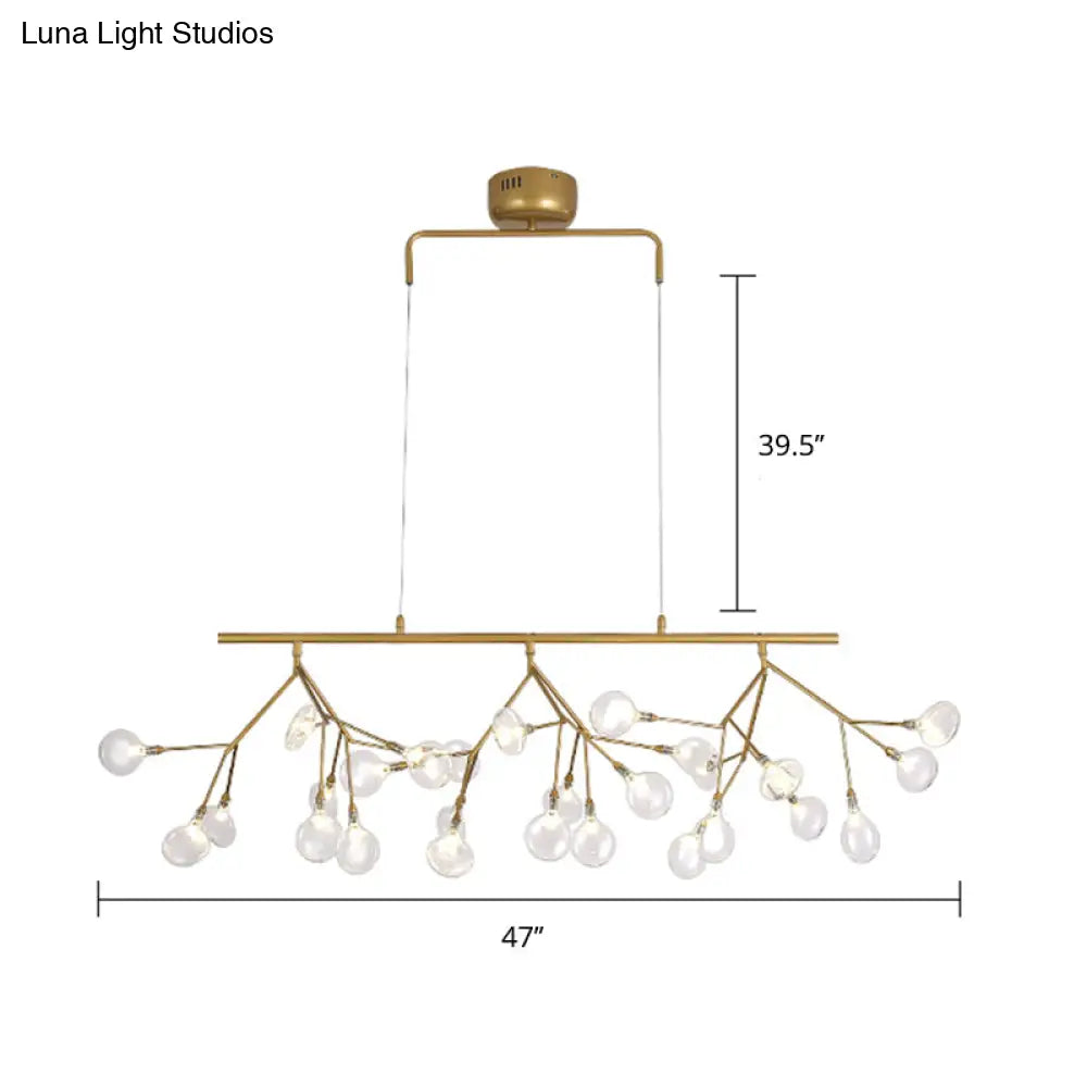DecorBites™ 27-Bulb Island Light Brass Finish Hanging Lamp with Glass Shade - Minimalist Branch Design