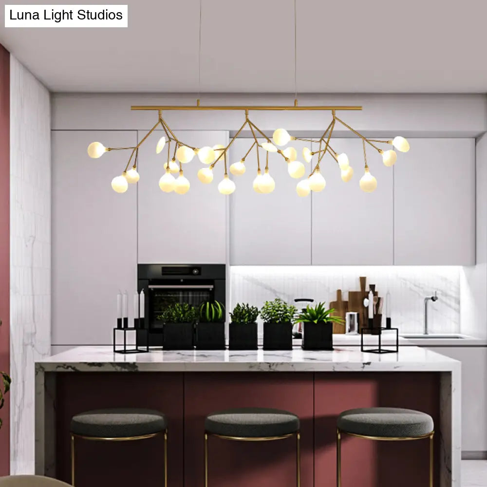 DecorBites™ 27-Bulb Island Light Brass Finish Hanging Lamp with Glass Shade - Minimalist Branch Design