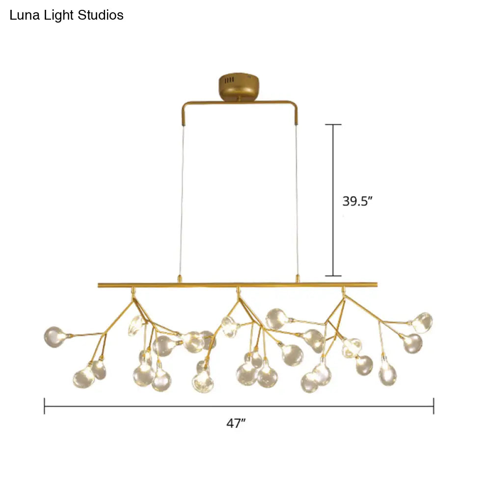 DecorBites™ 27-Bulb Island Light Brass Finish Hanging Lamp with Glass Shade - Minimalist Branch Design