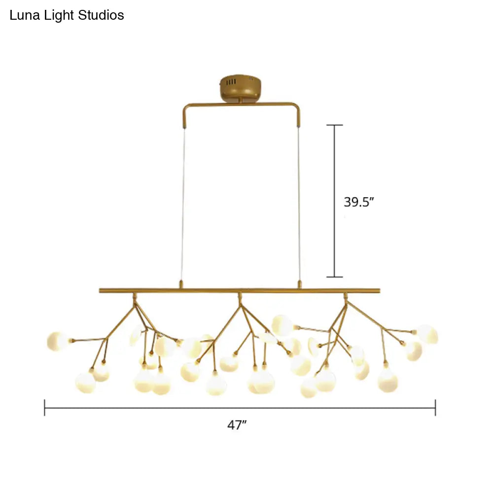 DecorBites™ 27-Bulb Island Light Brass Finish Hanging Lamp with Glass Shade - Minimalist Branch Design