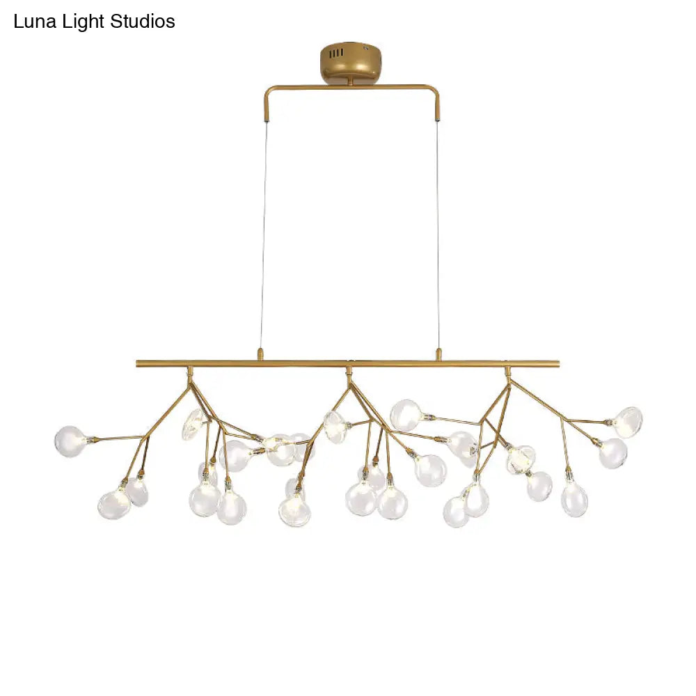 DecorBites™ 27-Bulb Island Light Brass Finish Hanging Lamp with Glass Shade - Minimalist Branch Design