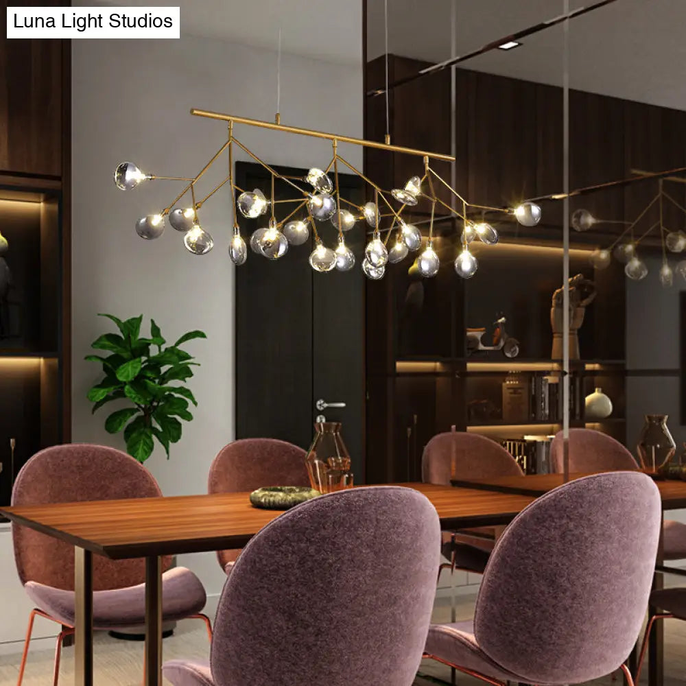 DecorBites™ 27-Bulb Island Light Brass Finish Hanging Lamp with Glass Shade - Minimalist Branch Design