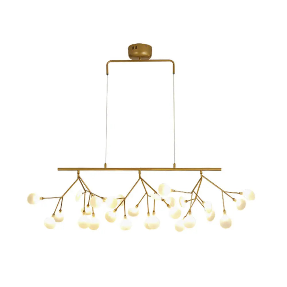 DecorBites™ 27-Bulb Island Light Brass Finish Hanging Lamp with Glass Shade - Minimalist Branch Design