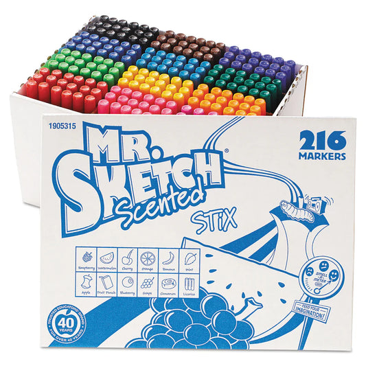 Mr. Sketch Scented Stix Watercolor Marker Set School Pack, Fine Bullet Tip, Assorted Colors, 216/Set