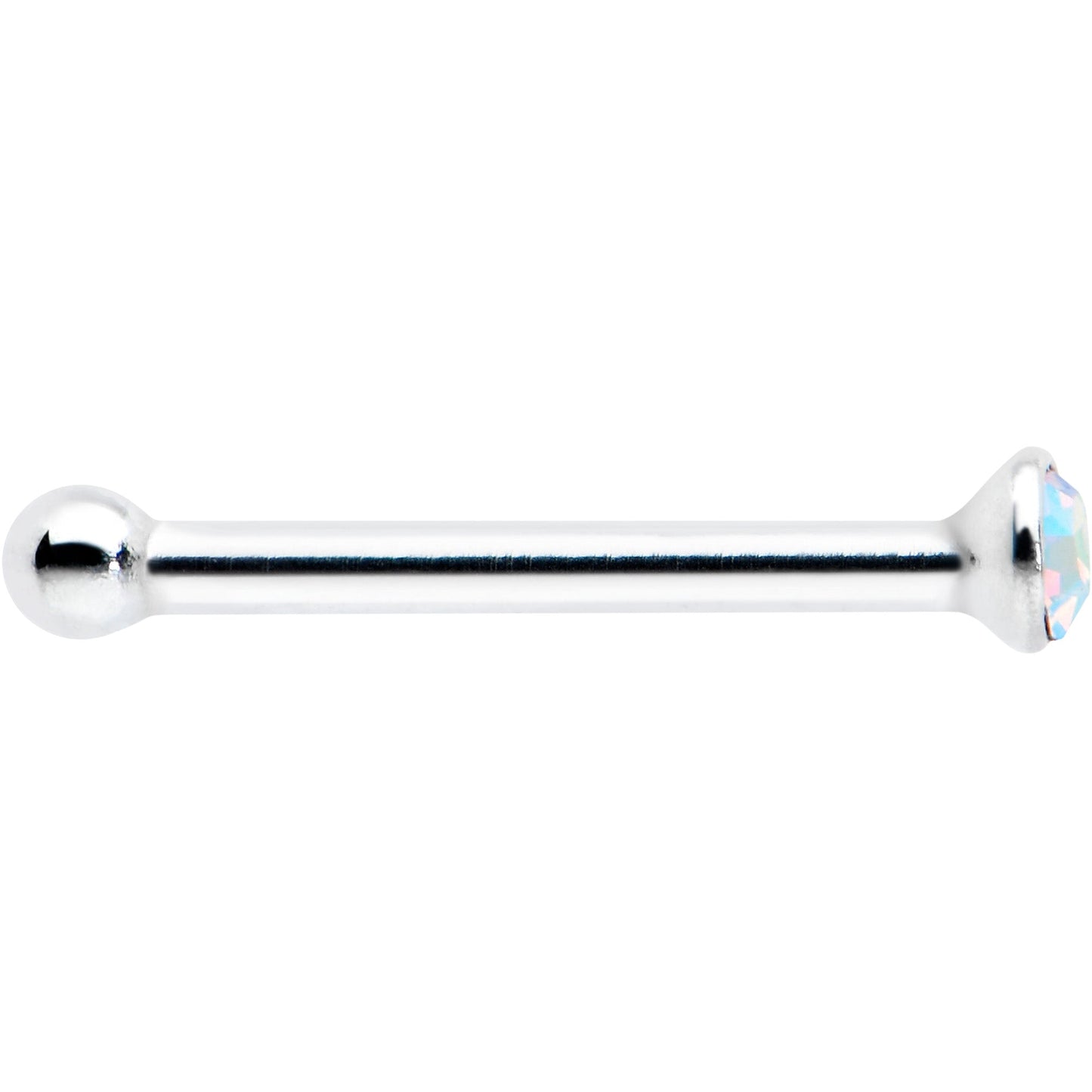 Sterling Silver 1.2mm Aurora Nose Bone Created with Crystals