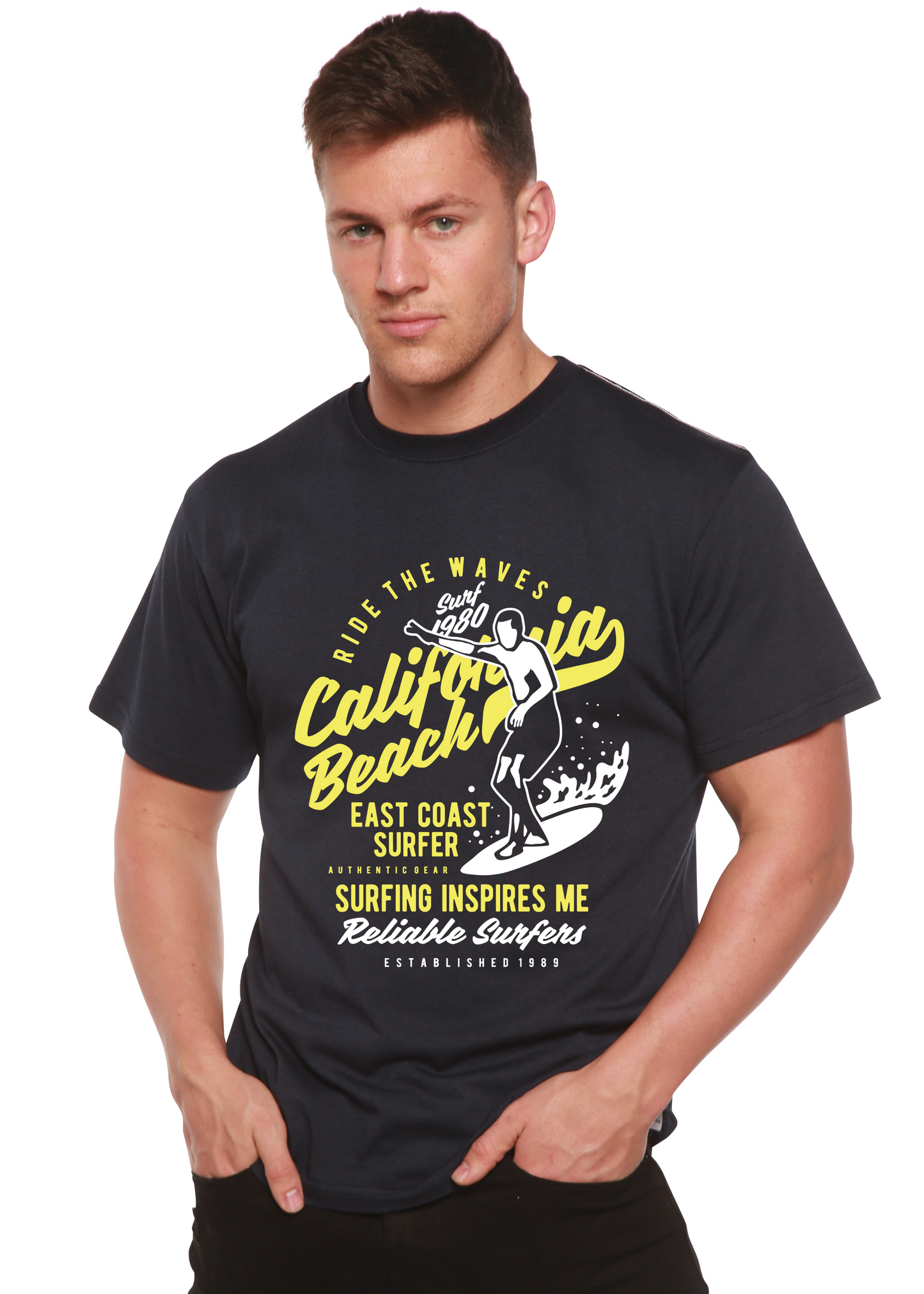 Ride The Waves Spun Bamboo® Men's Bamboo Viscose/Organic Cotton Short Sleeve Graphic T-Shirt