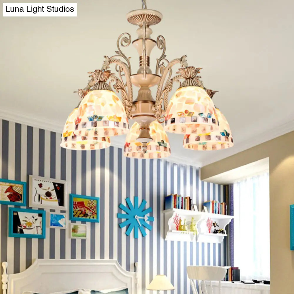 DecorBites™ 3/5 Lights Chandelier Pendant Light - White and Gold Tiffany Style Stained Glass Mosaic Hanging Lamp Kit