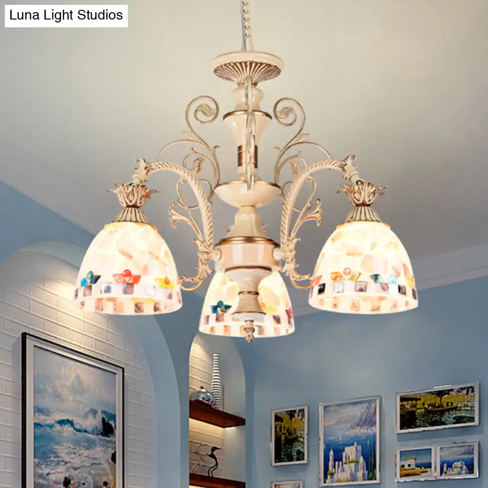 DecorBites™ 3/5 Lights Chandelier Pendant Light - White and Gold Tiffany Style Stained Glass Mosaic Hanging Lamp Kit