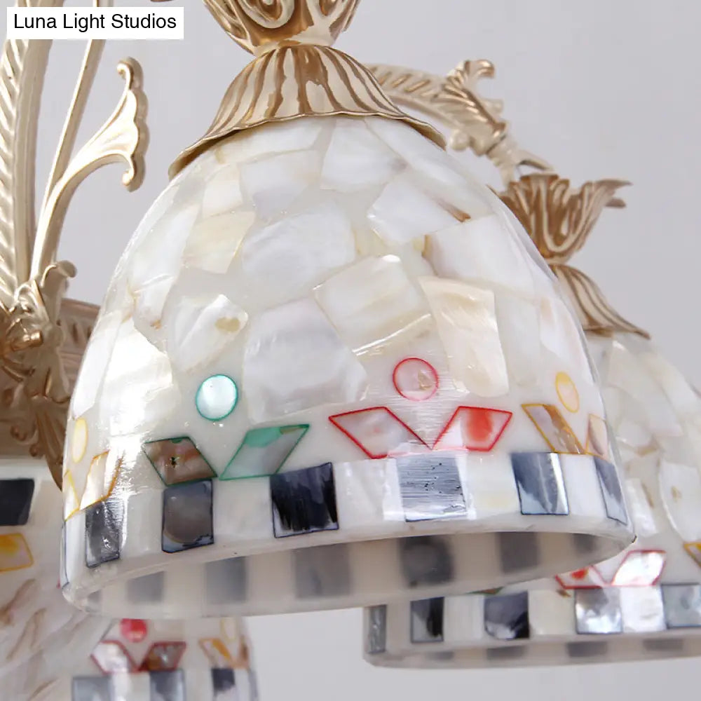 DecorBites™ 3/5 Lights Chandelier Pendant Light - White and Gold Tiffany Style Stained Glass Mosaic Hanging Lamp Kit
