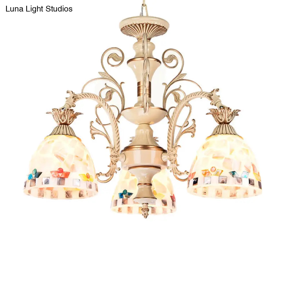 DecorBites™ 3/5 Lights Chandelier Pendant Light - White and Gold Tiffany Style Stained Glass Mosaic Hanging Lamp Kit