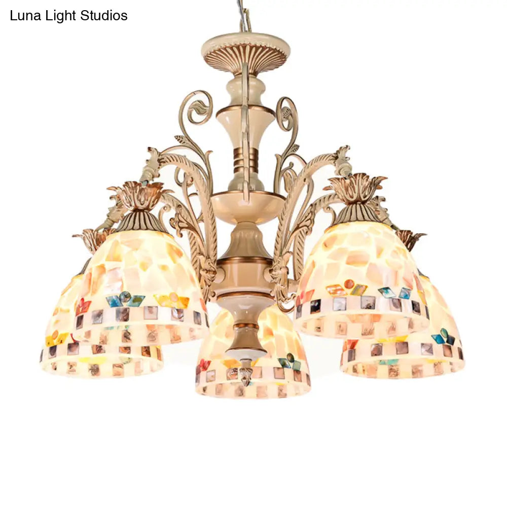 DecorBites™ 3/5 Lights Chandelier Pendant Light - White and Gold Tiffany Style Stained Glass Mosaic Hanging Lamp Kit