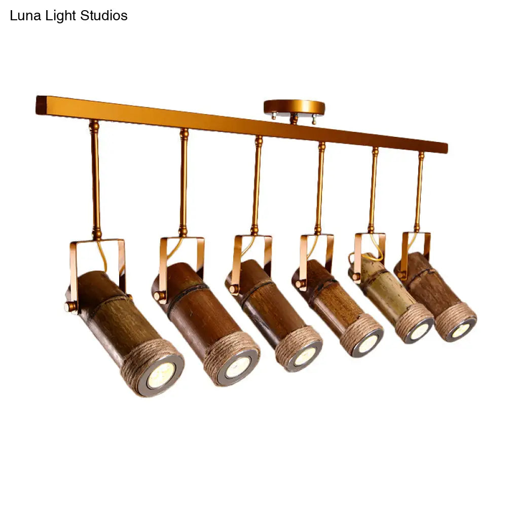 DecorBites™ 3/6 Bulbs Bamboo Tube Island Pendant - Brown Iron Suspension Lighting with Hemp Rope
