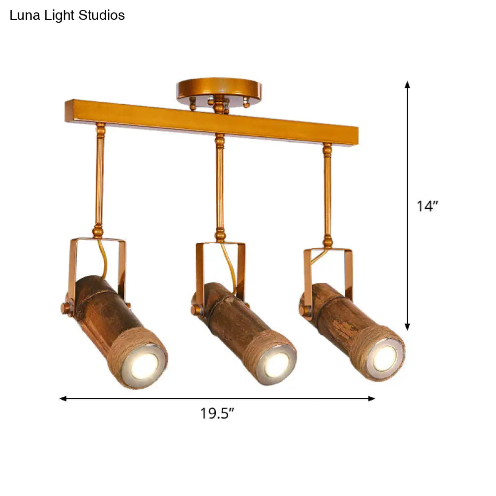DecorBites™ 3/6 Bulbs Bamboo Tube Island Pendant - Brown Iron Suspension Lighting with Hemp Rope