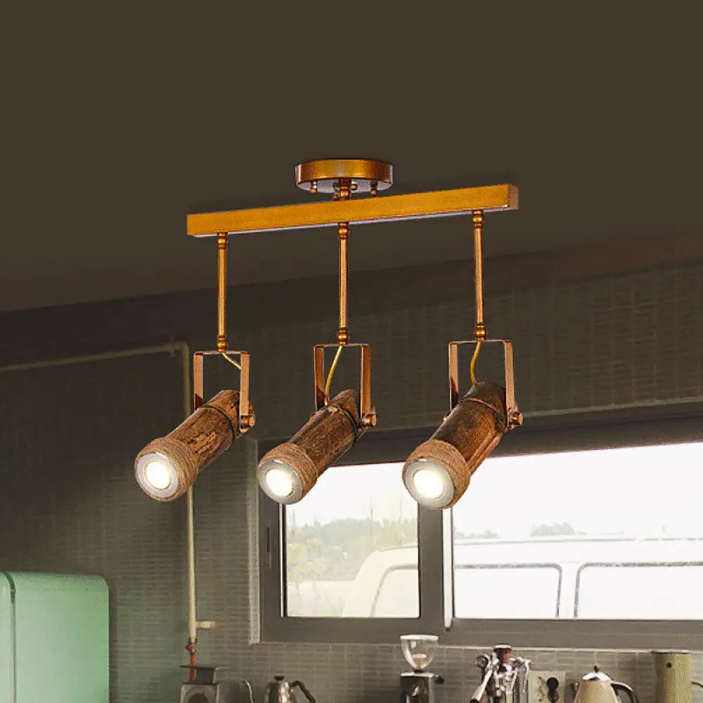 DecorBites™ 3/6 Bulbs Bamboo Tube Island Pendant - Brown Iron Suspension Lighting with Hemp Rope