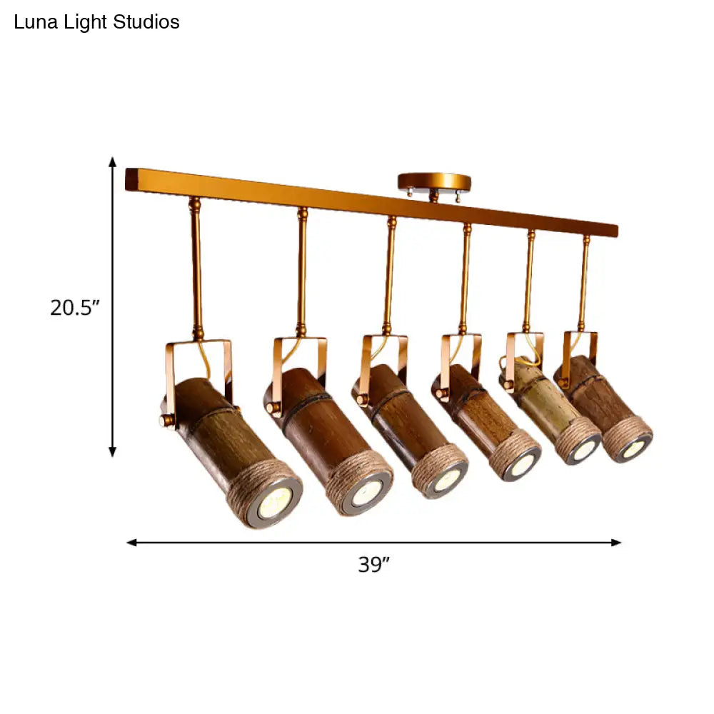 DecorBites™ 3/6 Bulbs Bamboo Tube Island Pendant - Brown Iron Suspension Lighting with Hemp Rope