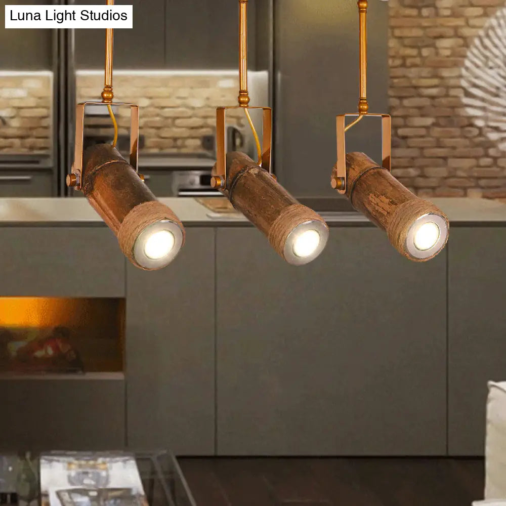 DecorBites™ 3/6 Bulbs Bamboo Tube Island Pendant - Brown Iron Suspension Lighting with Hemp Rope