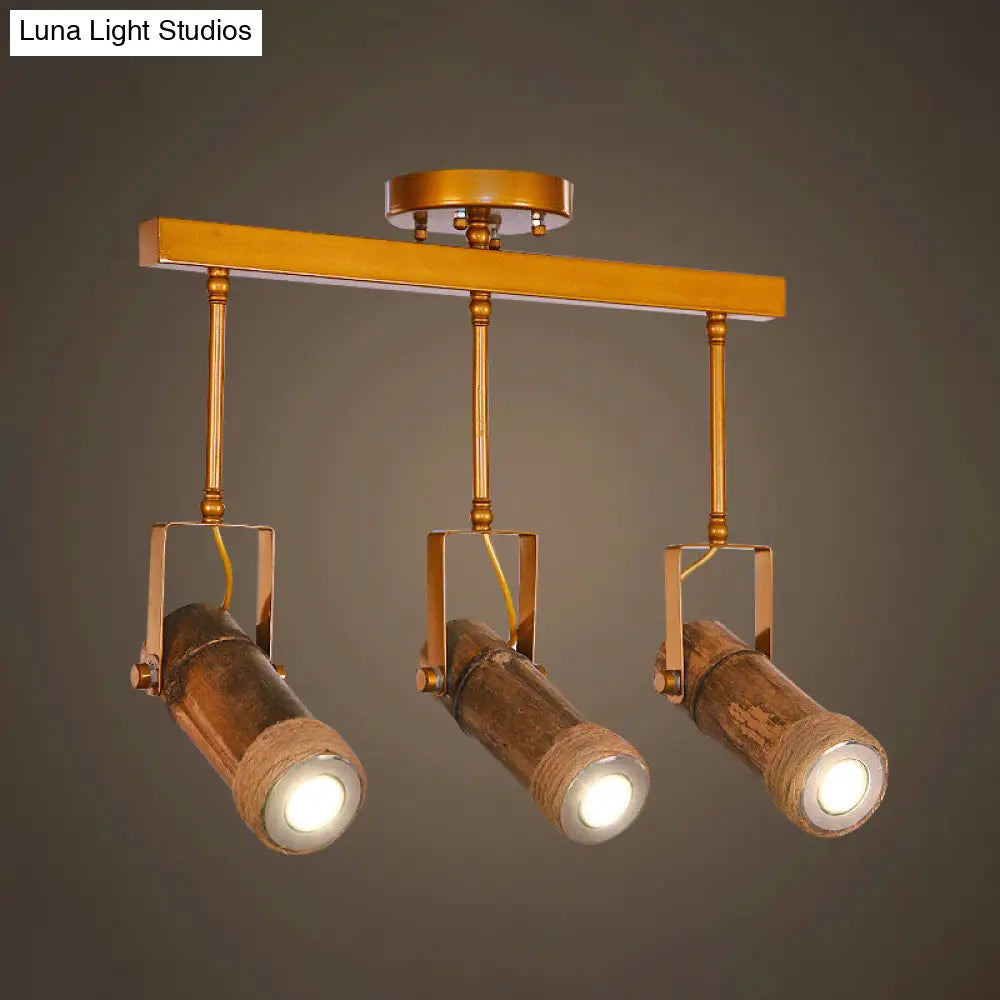 DecorBites™ 3/6 Bulbs Bamboo Tube Island Pendant - Brown Iron Suspension Lighting with Hemp Rope
