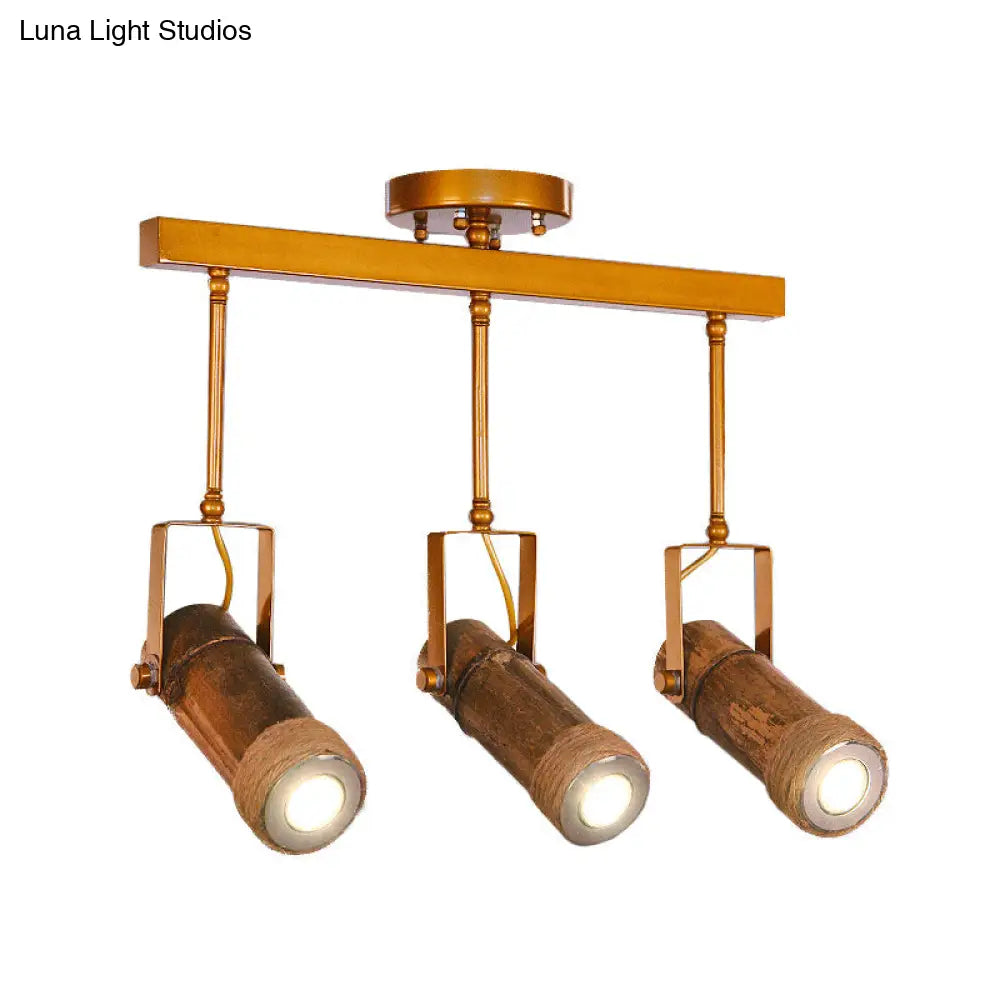 DecorBites™ 3/6 Bulbs Bamboo Tube Island Pendant - Brown Iron Suspension Lighting with Hemp Rope