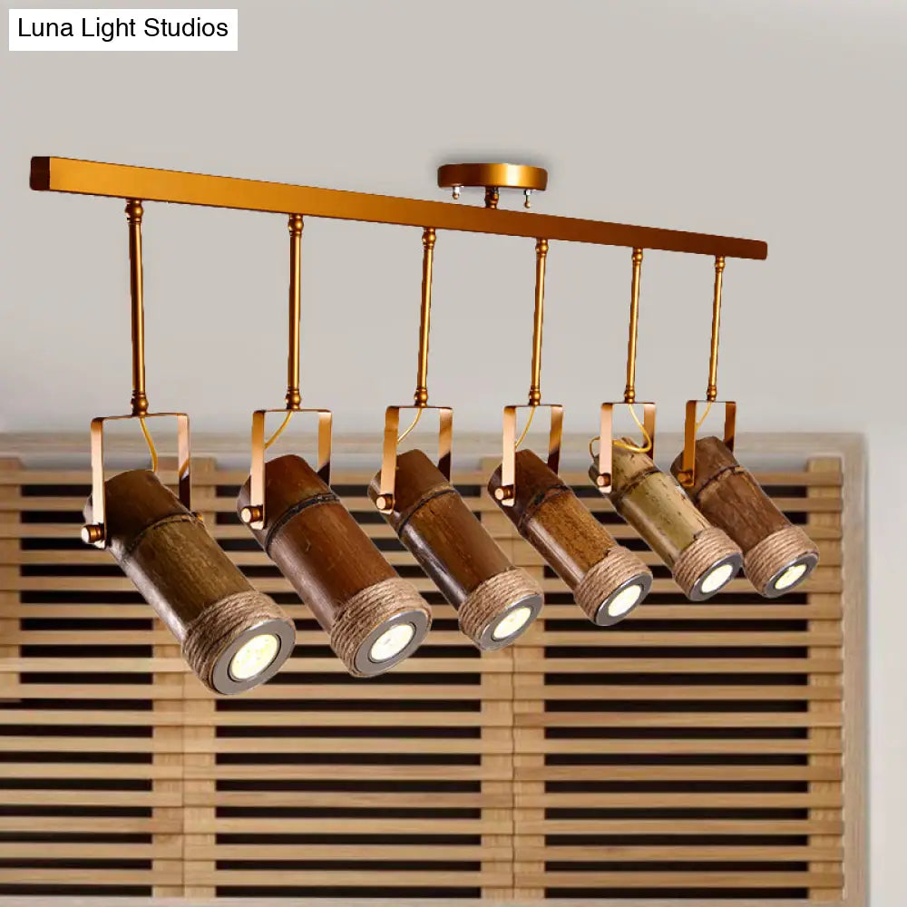 DecorBites™ 3/6 Bulbs Bamboo Tube Island Pendant - Brown Iron Suspension Lighting with Hemp Rope
