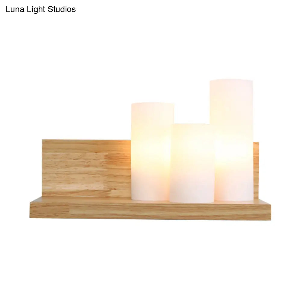 DecorBites™ 3-Head Contemporary Tube Shade Wall Lamp with Wooden Shelf – Perfect for Cloth Shop