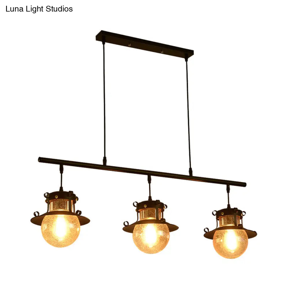 DecorBites™ 3-Light Linear Hanging Island Pendant - Traditional Black Metal Lamp with Flared Shade