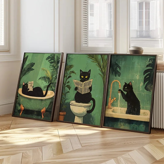 DecorBites™ 3-Piece Black Cat Bathroom Wall Art