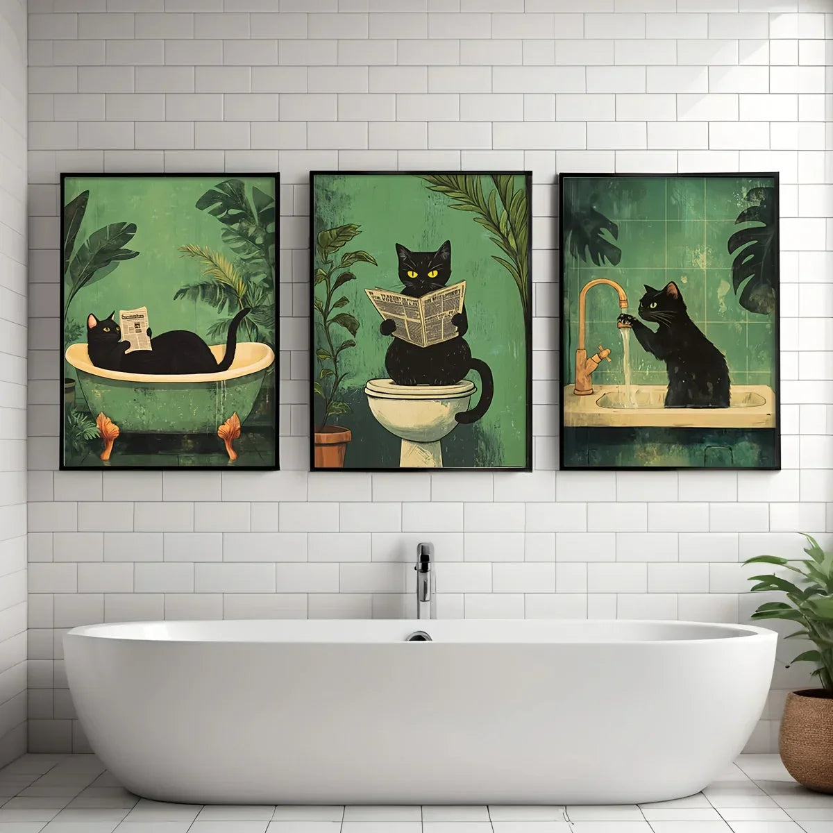 DecorBites™ 3-Piece Black Cat Bathroom Wall Art