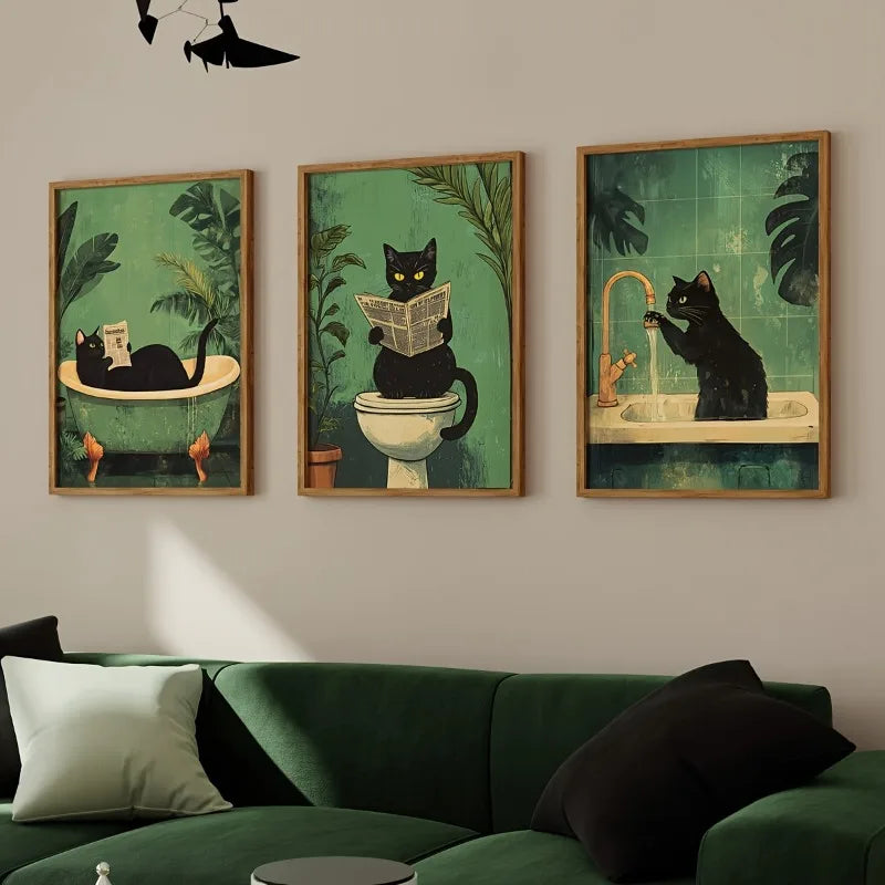 DecorBites™ 3-Piece Black Cat Bathroom Wall Art